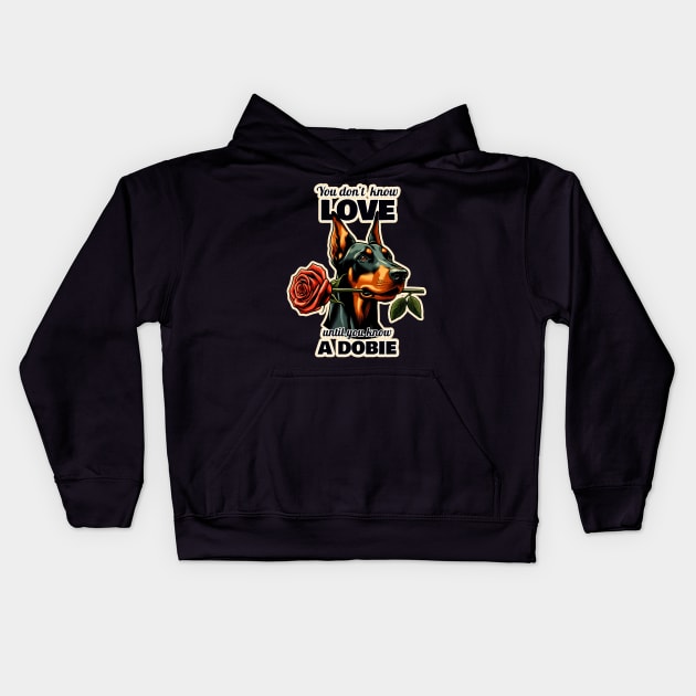 Doberman Valentine's day Kids Hoodie by k9-tee